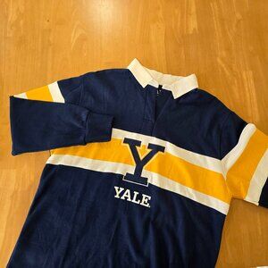 New Yale University Bulldogs Men's Rugby Long Sleeve Sweatshirt Navy Gold Large